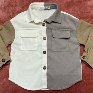 SHEIN Kids Button Down Shirt - Cream, Gray, Tan